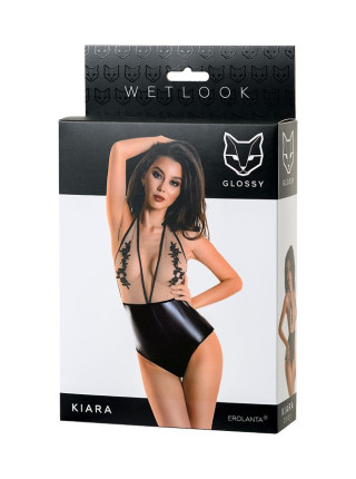 Боди Glossy Kiara из материала Wetlook, черное, L, XL