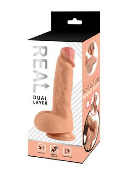 Реалистичный фаллоимитатор REAL Dual Layer, dual silicone, 20х4 см.