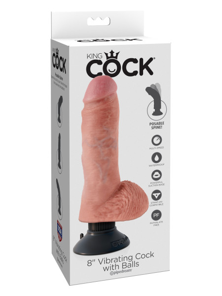 Вибромассажер 3в1 на съемной присоске 8 Vibrating Cock with Balls Pipedream, c вибрацией, длина 20.30 см, диаметр 5.10 см