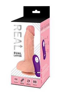 Реалистичный фаллоимитатор REAL Dual Layer с вибрацией пультом управления, dual PVC, 21,5х4,6 см.